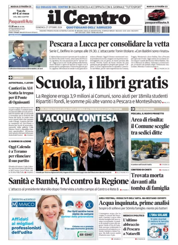 Prima-pagina-il centro-oggi-edizione-del-2024-10-27